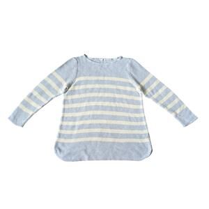 J.Jill Sweater Womens L Cotton Grey Butter Yellow Striped Coastal Grandma Mature